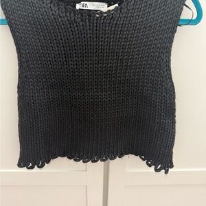 Waxed Black Knit Sleeveless Top